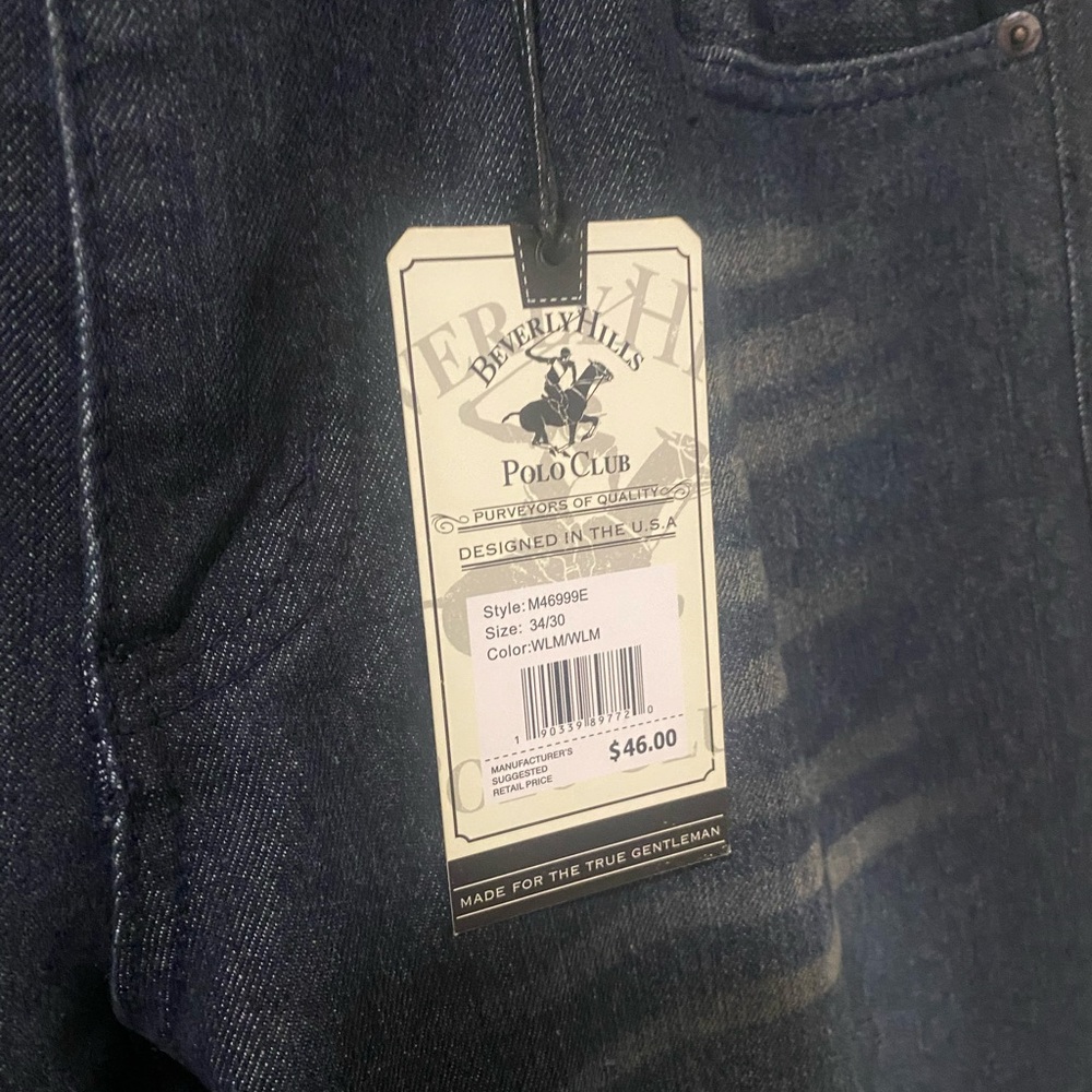 NWT Men’s Beverly Hills Polo Club Relaxed Straight Fit Blue Jeans, 34” x 30” - Picture 7 of 9